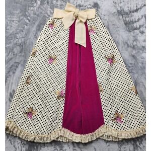Vintage 70s Chessa Davis Skirt Womens L Pink Ivory Quilted Velvet Lace Maxi